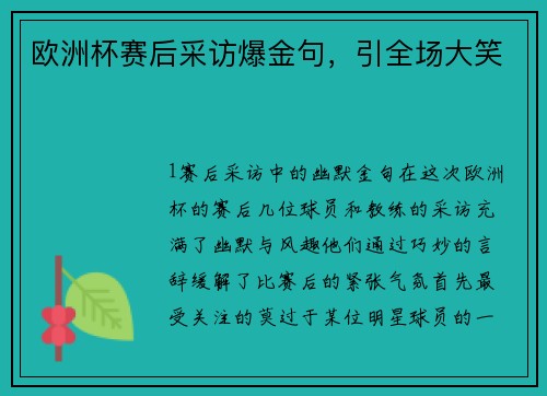欧洲杯赛后采访爆金句，引全场大笑